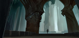 person standing near pillars illustration, fantasy art, alone, warrior, palace HD wallpaper