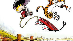 tigger cartoon character illustration, Calvin and Hobbes, drawing HD wallpaper