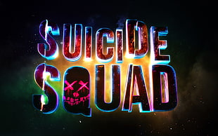 blue, red, and black Suicide Squad text illustration HD wallpaper