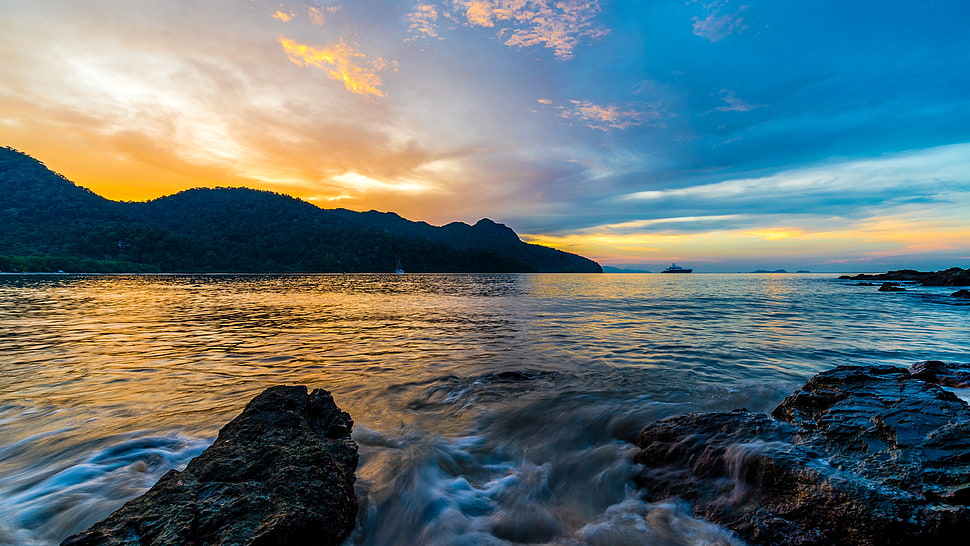 body of water, sunset, Datai Bay HD wallpaper