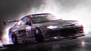 black and purple race car, anaglyph 3D, motorsports, car HD wallpaper