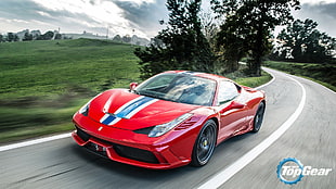 red and blue Ferrari 458 coupe, car, Ferrari, Top Gear, red cars