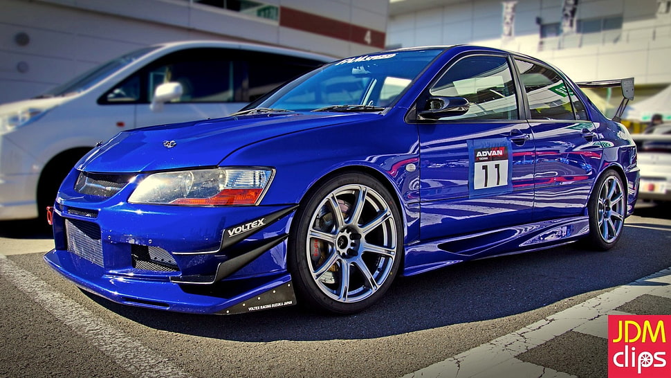 blue sedan, Mitsubishi Lancer Evolution IX, Mitsubishi Lancer, JDM, car HD wallpaper