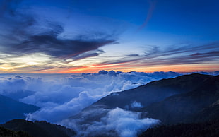 silhouette of mountain, clouds, sky, mountains, nature HD wallpaper