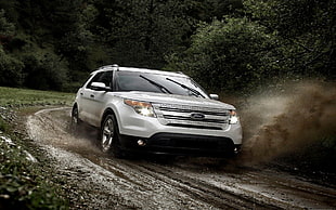 white Ford SUV, car, Ford Explorer, mud, vehicle HD wallpaper
