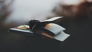 tea cup on book page