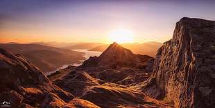 birds eye view of mountain hill, landscape, mountains, Sun, sunlight