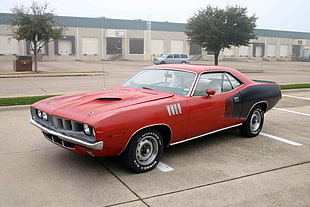 red coupe, car, muscle cars, Hemi Cuda, Plymouth HD wallpaper