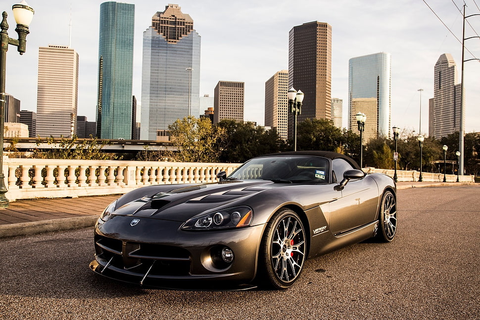 photo of gray Dodge Viper parked on bridge during daytime HD wallpaper