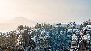 snow-capped mountain, nature, rock, snow, bridge