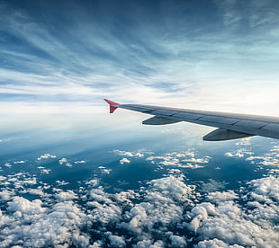 airplane aileron, sky, clouds, airplane