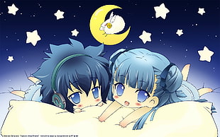 blue haired chibi anime HD wallpaper