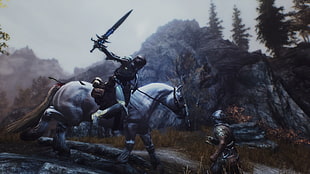 gray horse illustration, artwork, video games, The Elder Scrolls V: Skyrim HD wallpaper