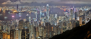 gray concrete building lot, Hong Kong, cityscape, night HD wallpaper