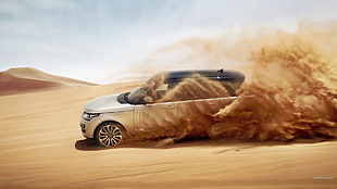 black and white 5-door hatchback, Range Rover, car, desert HD wallpaper