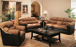 brown-and-black sofa set HD wallpaper