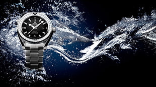 round silver-colored analog watch with link bracelet, Seamaster, Omega (watch) HD wallpaper