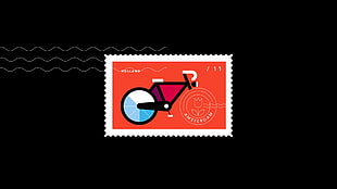 red and white mountain bike postage stamp, minimalism, bicycle HD wallpaper