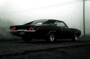 black coupe on black asphalt HD wallpaper