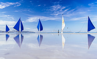 white and blue boats, Philippines HD wallpaper