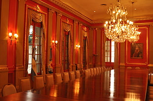 chandelier on top of conference table