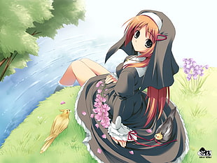 female anime character wearing nun's dress HD wallpaper