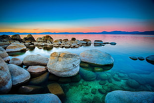 brown rock, landscape, coast, lake, rocks