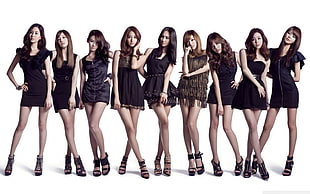 women's black sleeveless mini dress, group of women, Asian, Korean, SNSD HD wallpaper