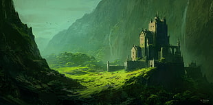 brown house graphic wallpaper, artwork, fantasy art, castle, landscape