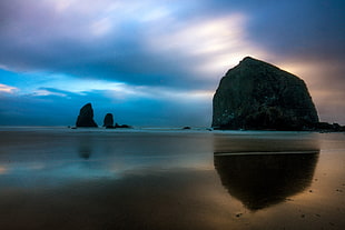 photo of hill near body of water, oregon, cannon beach HD wallpaper