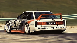 white and orange sports car, audi quattro, car