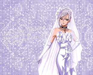 woman anime character wearing wedding dress illustration HD wallpaper