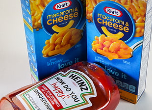 Heinz tomato ketchup bottle beside two cheese labeled boxes HD wallpaper