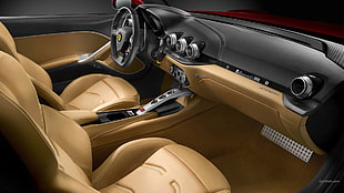 brown and black vehicle interior, Ferrari F12, car interior, vehicle, Ferrari HD wallpaper
