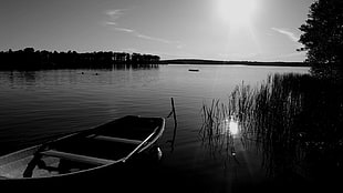 boat and rope, monochrome, boat, water, nature HD wallpaper
