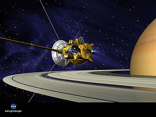 gold and gray satellite illustration, space, Saturn, Cassini-Huygens, NASA HD wallpaper