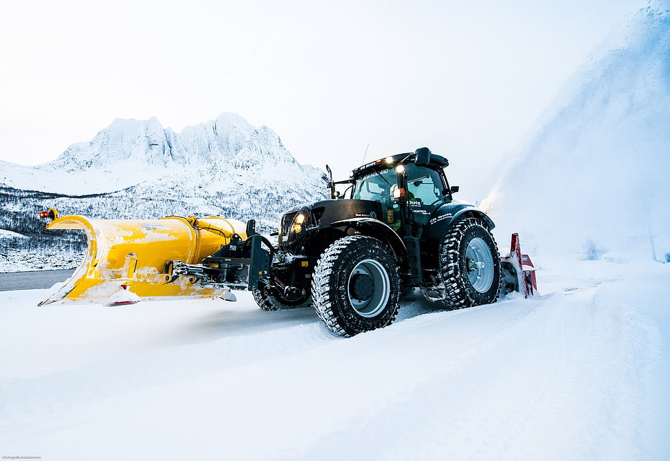 black heavy equipment, snow, vehicle HD wallpaper