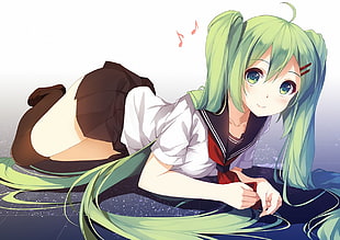 Hatsune Miku illustration, Hatsune Miku, Vocaloid, school uniform HD wallpaper