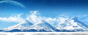 landscape photo of alps, landscape, digital art, space art, mountains