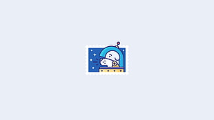 white dog astronaut illustration, graphic design, blue background, stamps, space HD wallpaper