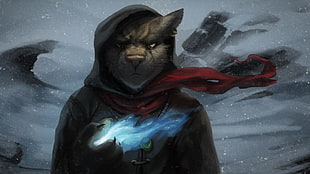 cat character in black hoodie illustration, furry, Anthro, magic HD wallpaper