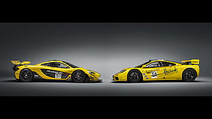 two yellow sports cars, McLaren P1 GTR, McLaren F1 GTR, car HD wallpaper