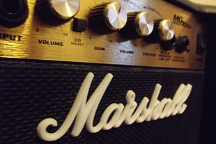 black and gold Marshall guitar amplifier, technology, entertainment HD wallpaper
