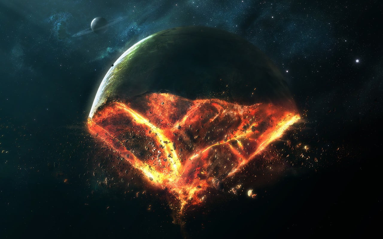 planet core digital wallpaper, space, crush, fire, digital art