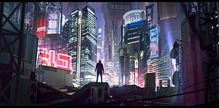 man standing on gray platform digital wallpaper, Alexander Dudar, cyberpunk, digital art HD wallpaper