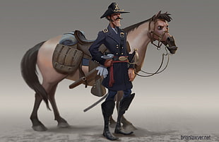 sheriff and brown horse digital art, soldier HD wallpaper