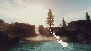 silhouette photo of waterfalls, The Elder Scrolls V: Skyrim, video games