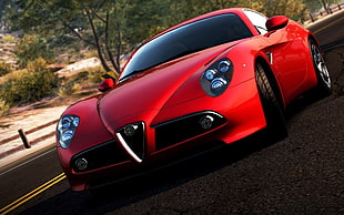 red Bugatti car HD wallpaper