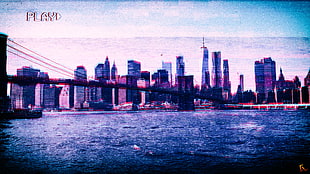 Brooklyn Bridge, New York City, VHS, vaporwave, Photoshop HD wallpaper