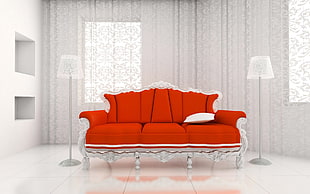 orange and white wooden couch HD wallpaper